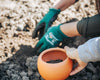 Placing soil into a composting bowl